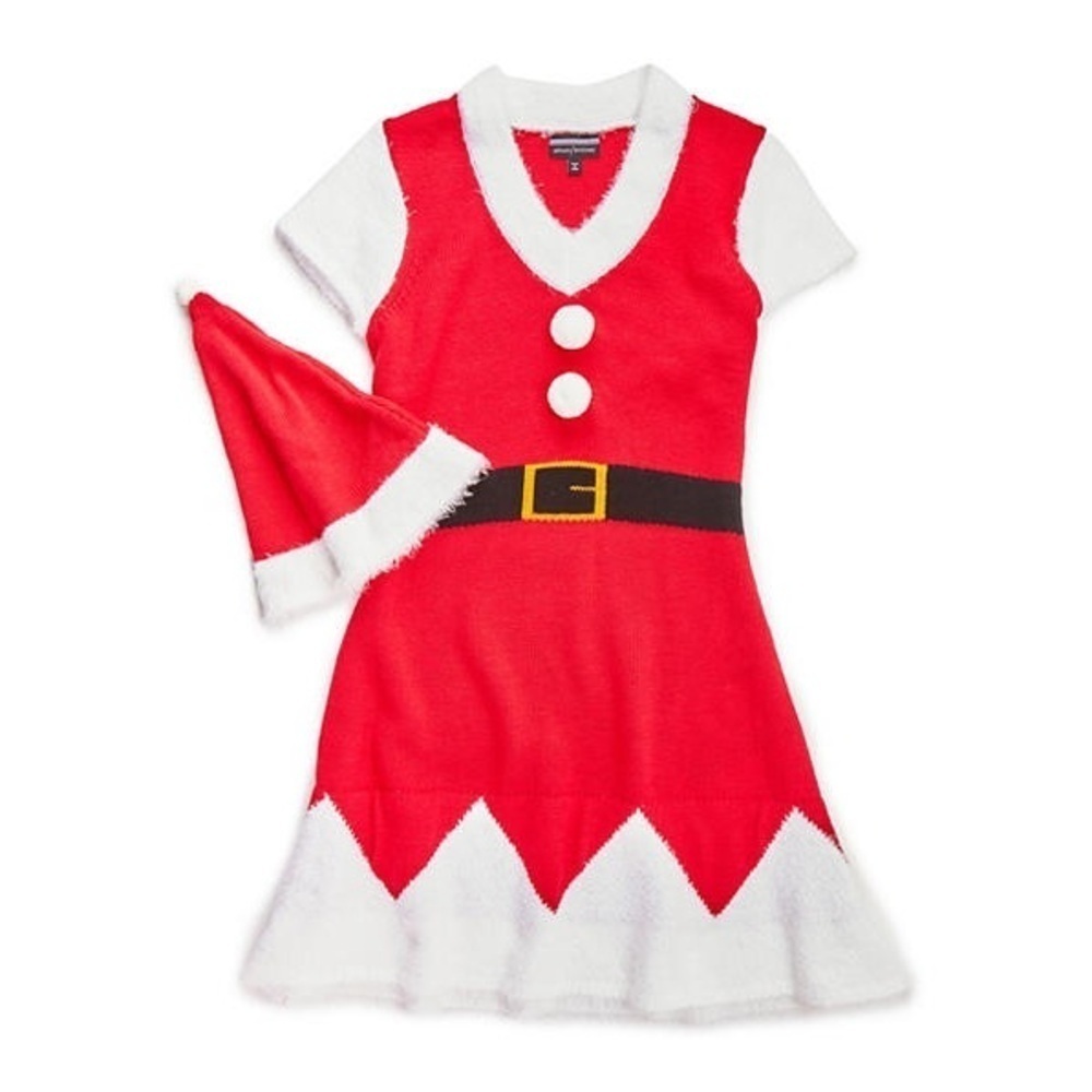 🎅 Allison Brittney 2-piecc Red & White Santa Christmas Dress w/ Hat Size Small